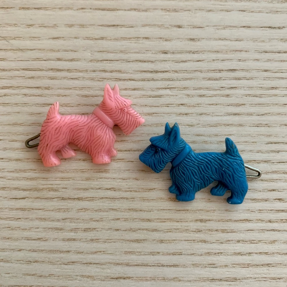 Vintage Scottie Dog Tilco Barrettes 1950s Pink and Blue